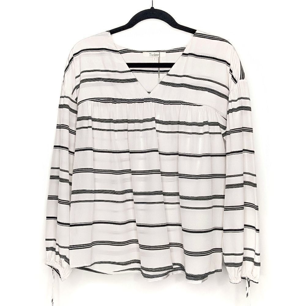 Tucker Bohemian Blouse Black Basket Stripes in Crepe de Chine Silk Top